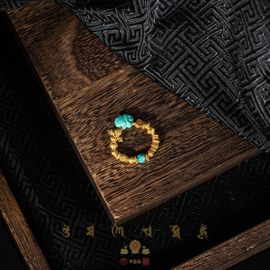 员格格【孤品】小目标/18K金重金绿松精雕戒指/BDS1011