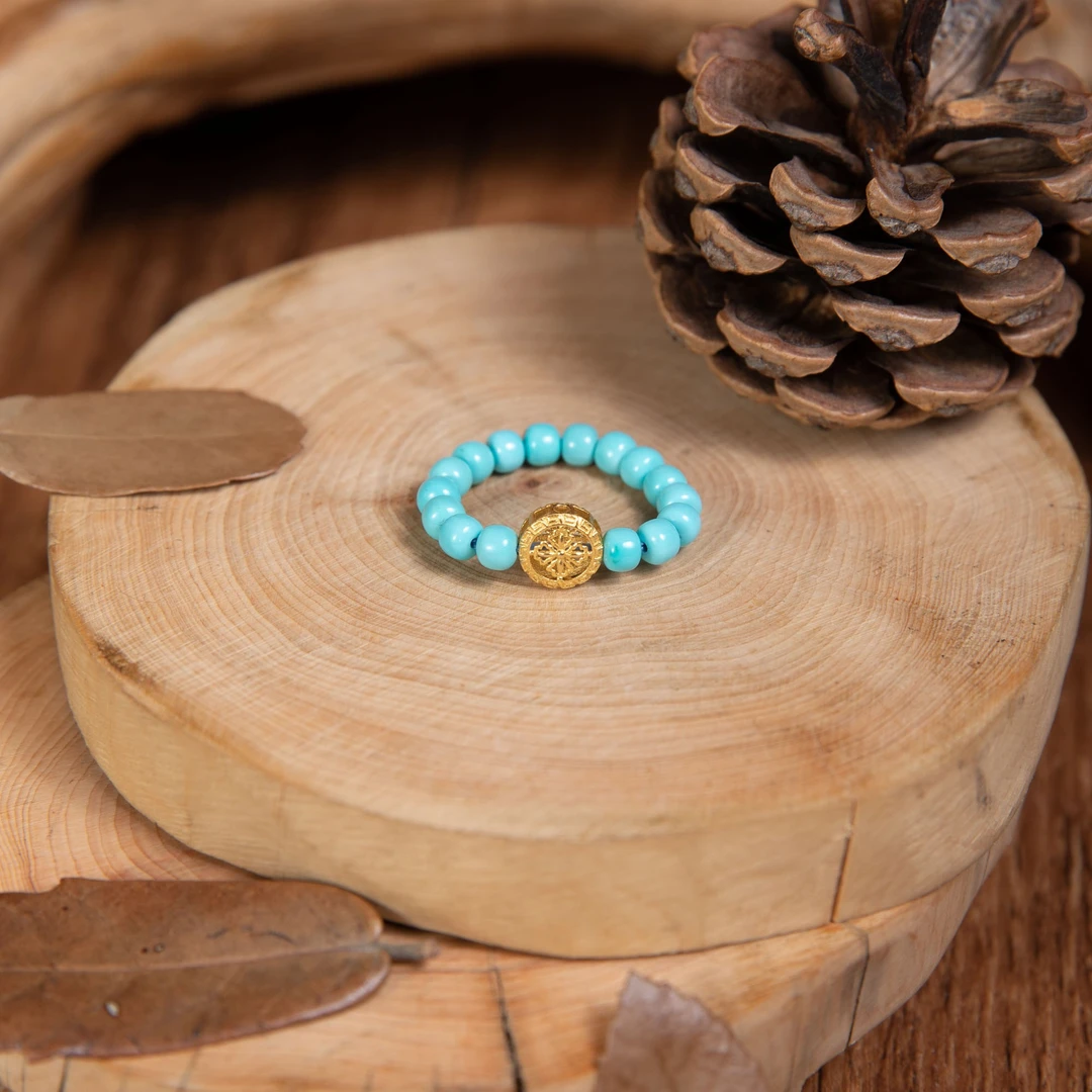 员格格【孤品】18K金十字CHU/绿松戒指/VDS2860