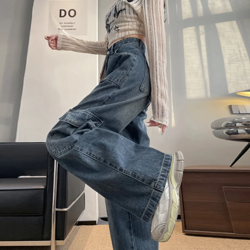 复古阔腿牛仔裤女春季新款高腰显瘦显高宽松工装裤拖地女士直筒裤