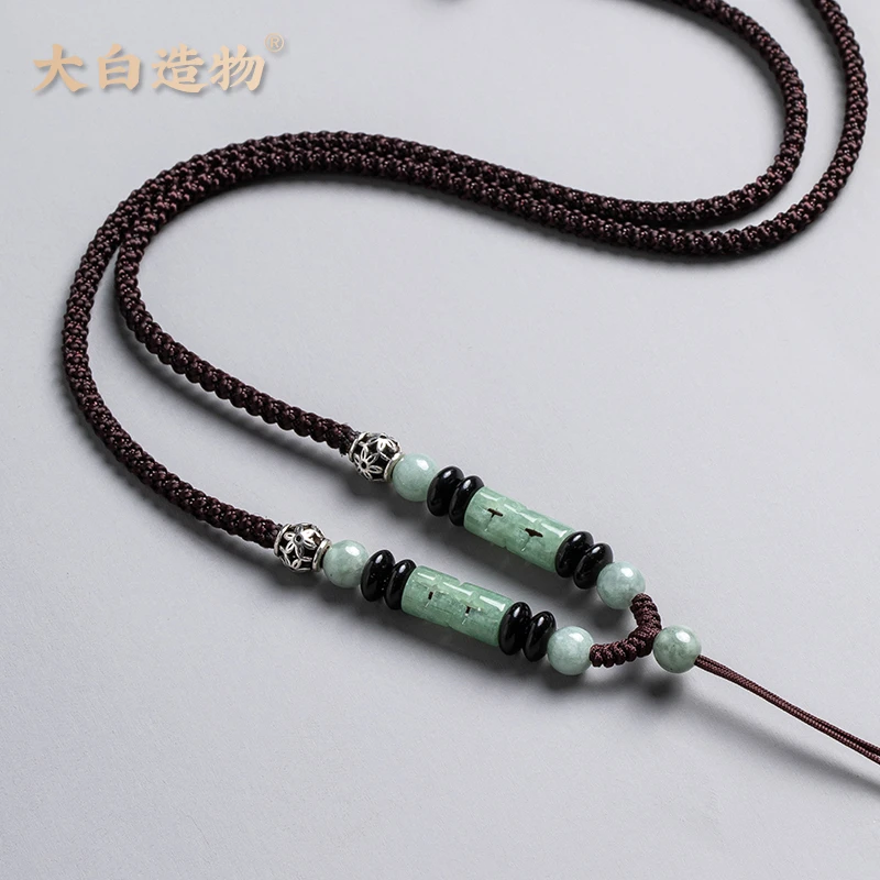 925银银制品 3毫米粗绳抽拉项链女款玉佩项链玉坠编绳项链