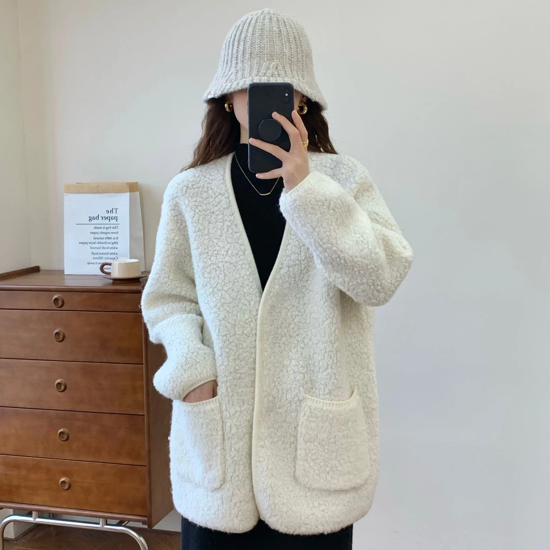 全羊毛外套圈圈毛开衫中长款加厚羊毛衫大衣长袖秋冬装2024新款女