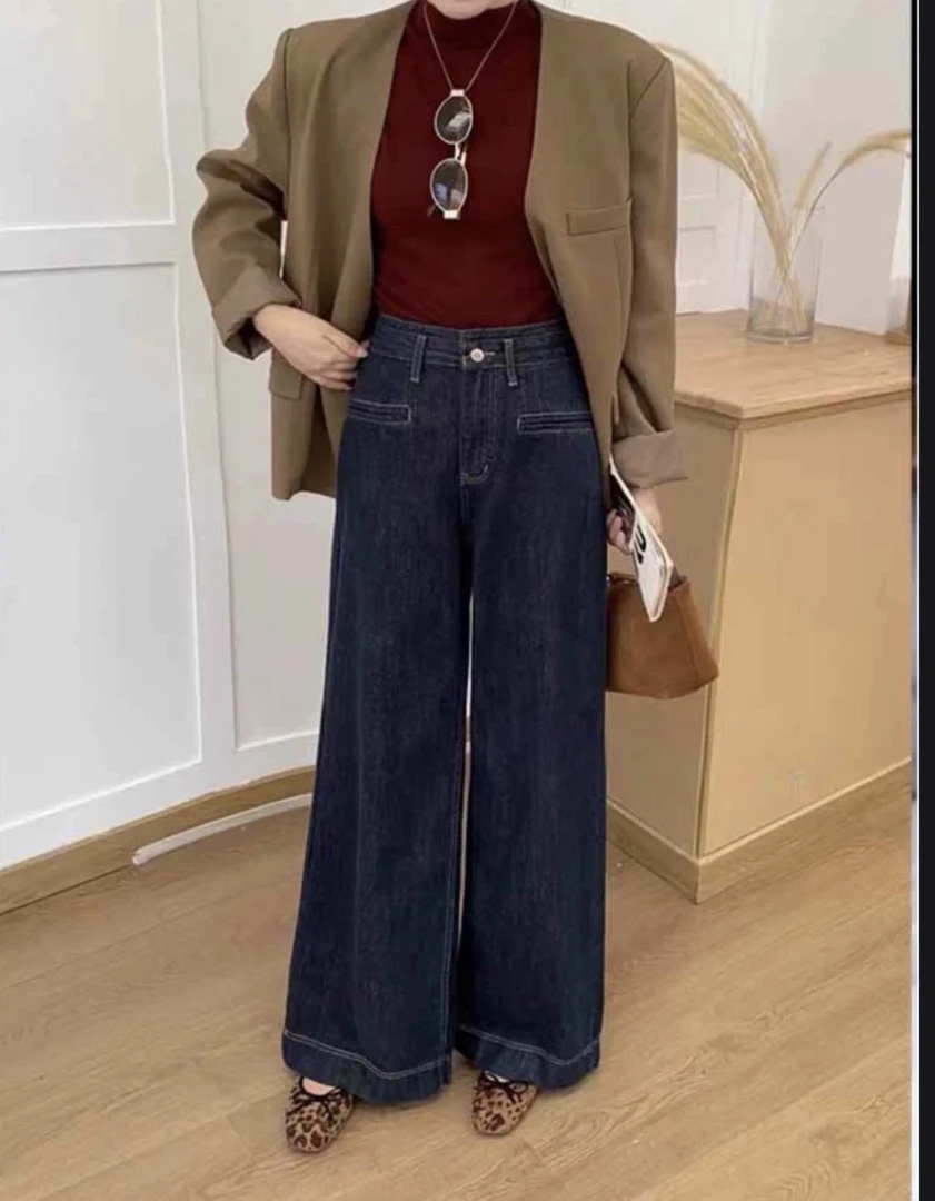 露露 秋冬新款水洗软牛仔裤加绒保暖长裤