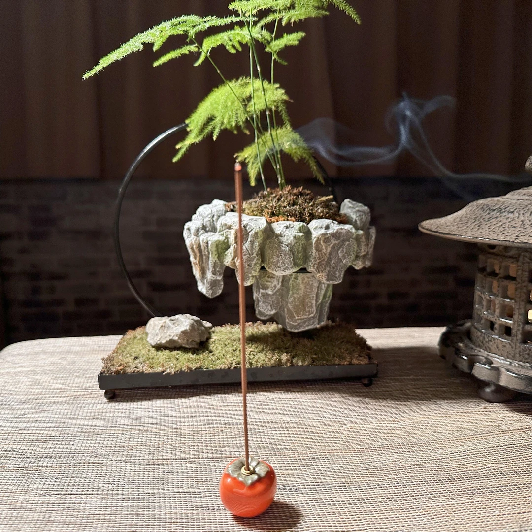 虞庆祥柿柿如意香插陶瓷香炉迷你复古创意线香底座熏香托柿子香插