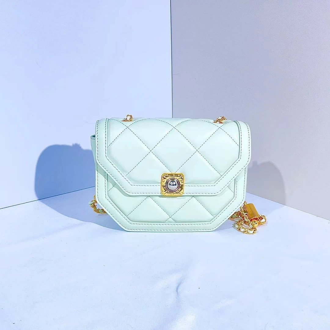 20671406薄荷绿色S菱格链条单肩斜挎包-杨灬（样品微瑕）