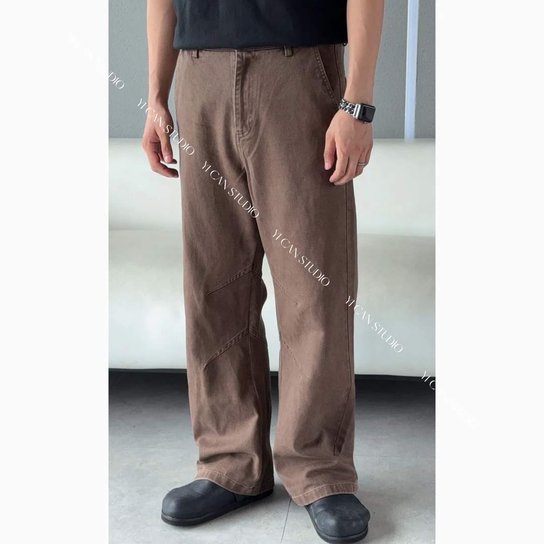 YICAN早秋新款男士微喇时尚潮流复古水洗牛仔裤子