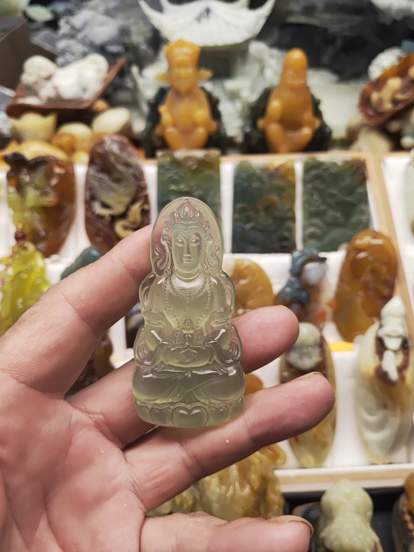 岫玉黄莹冰料玉观音绿观音高冰