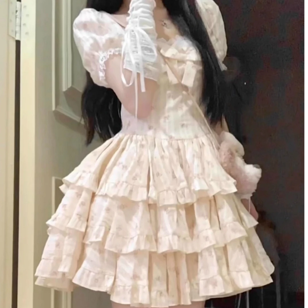 【夏日花语】法式泡泡袖连衣裙女夏季小个子收腰仙女公主蛋糕蓬蓬裙