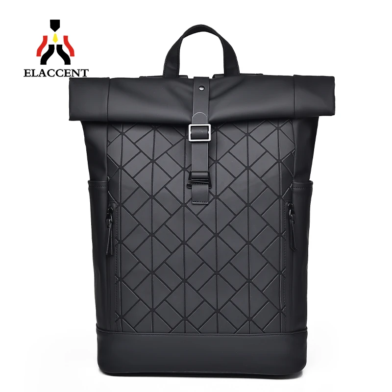 双肩包男士菱格时尚旅行上班通勤电脑卷顶包大容量大学生书包男潮