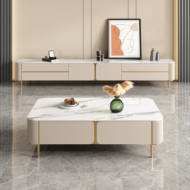 岩板茶几电视柜组合大小户型轻奢现代简约烤漆客厅高脚设计师地柜