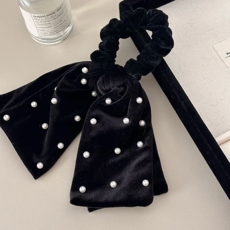 黑天鹅堡！丝绒发圈！法式飘带头绳韩版网红发绳黑色头绳1411