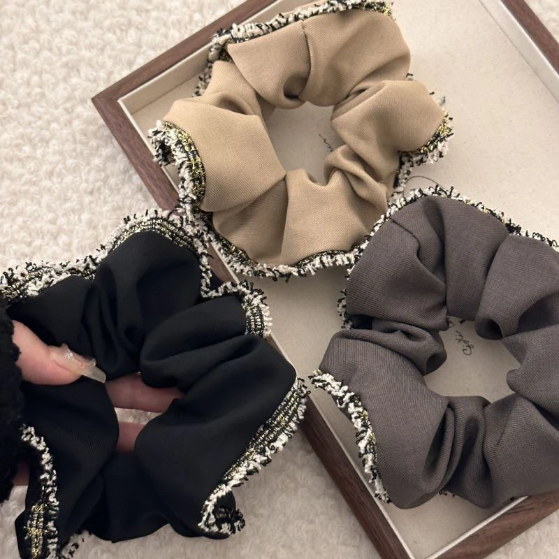 温柔复古蕾丝波浪花边发圈咖色丸子头扎发大肠圈森系头绳发673