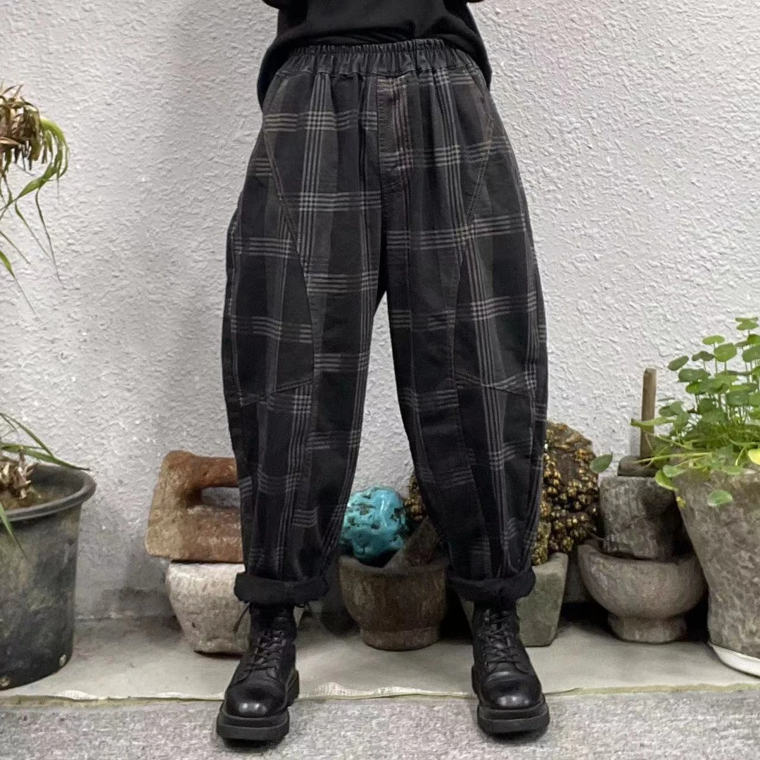 9192春黑灰格拼黑牛仔裤（长90臀围124脚口40