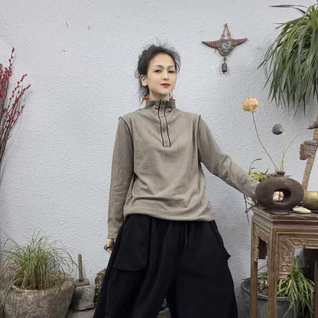 995双面绒中领四纽扣打底上衣（长60胸围120