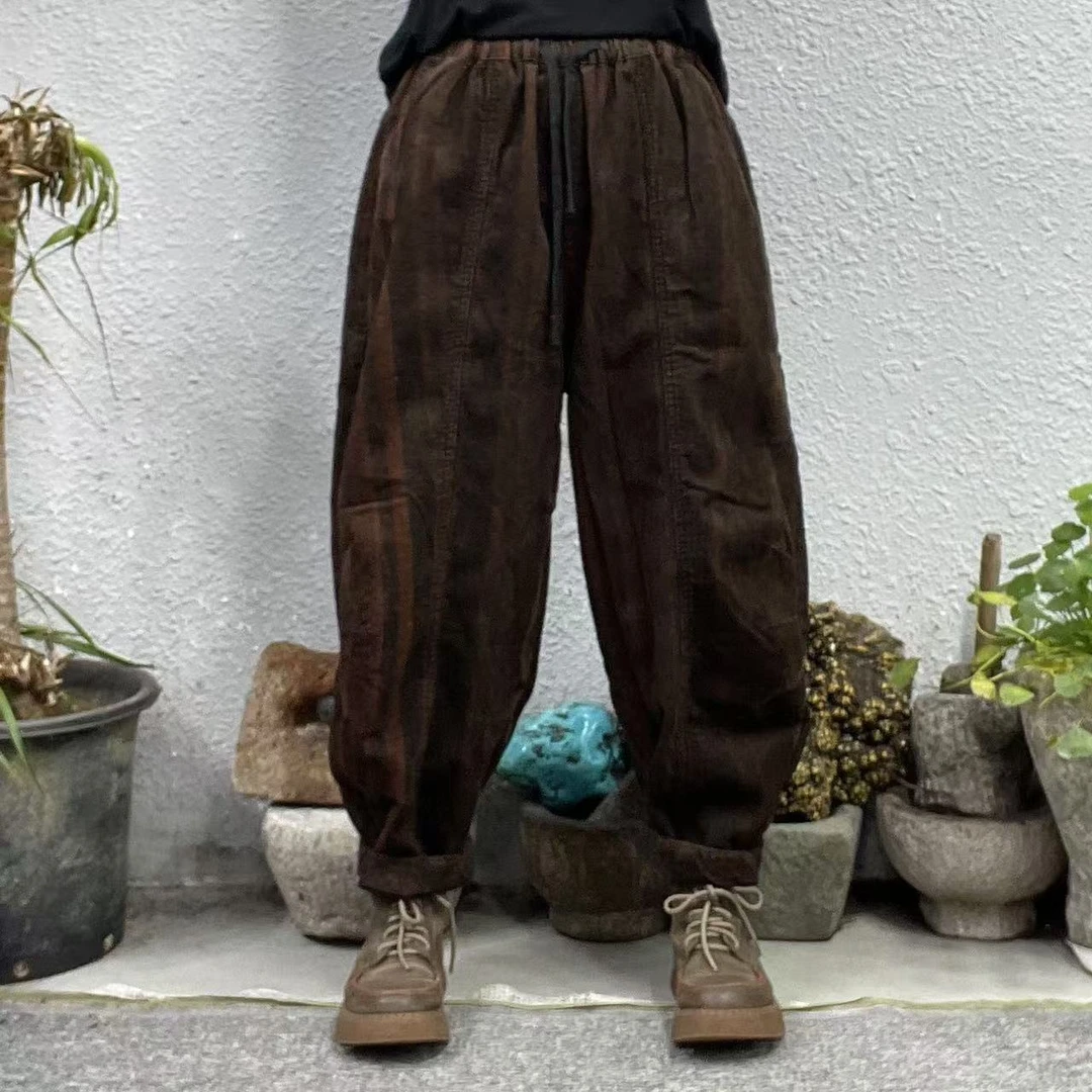 135加绒咖底竖条纹灯芯绒休闲裤（长92臀围120脚口38