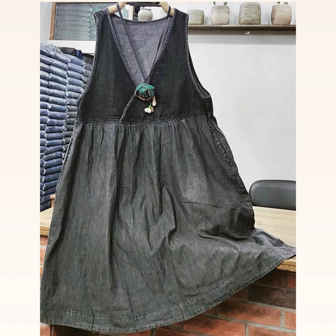 309撞色牛仔背心裙（长106胸围106