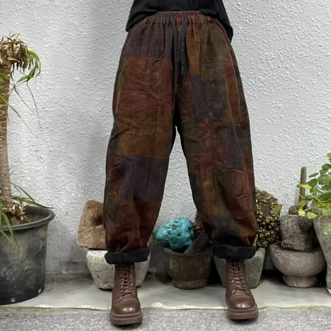 140加绒花格纹灯芯绒休闲裤（长92臀围118脚口38