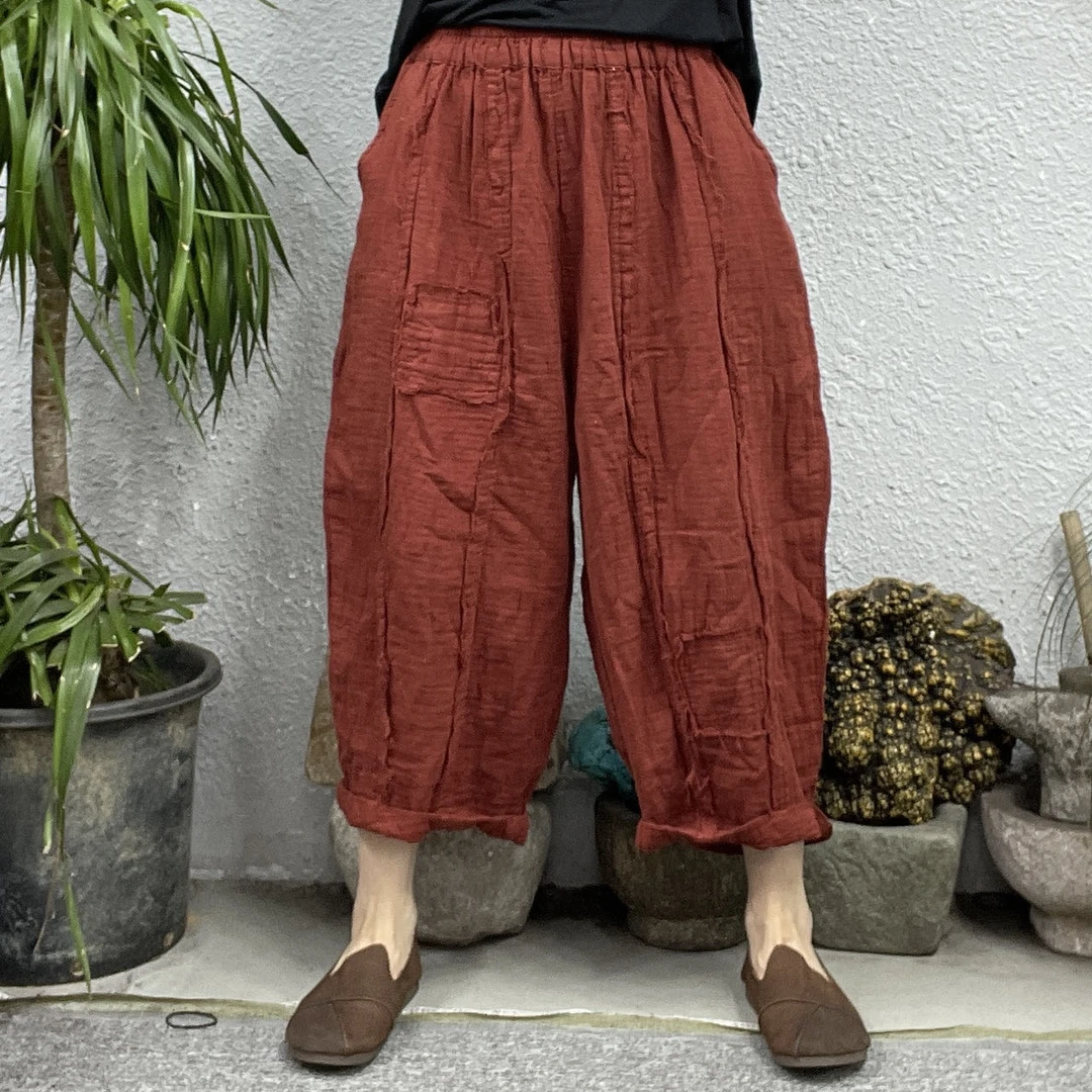 8329前竖两毛边双层纱南瓜休闲裤（长76臀围142脚口52