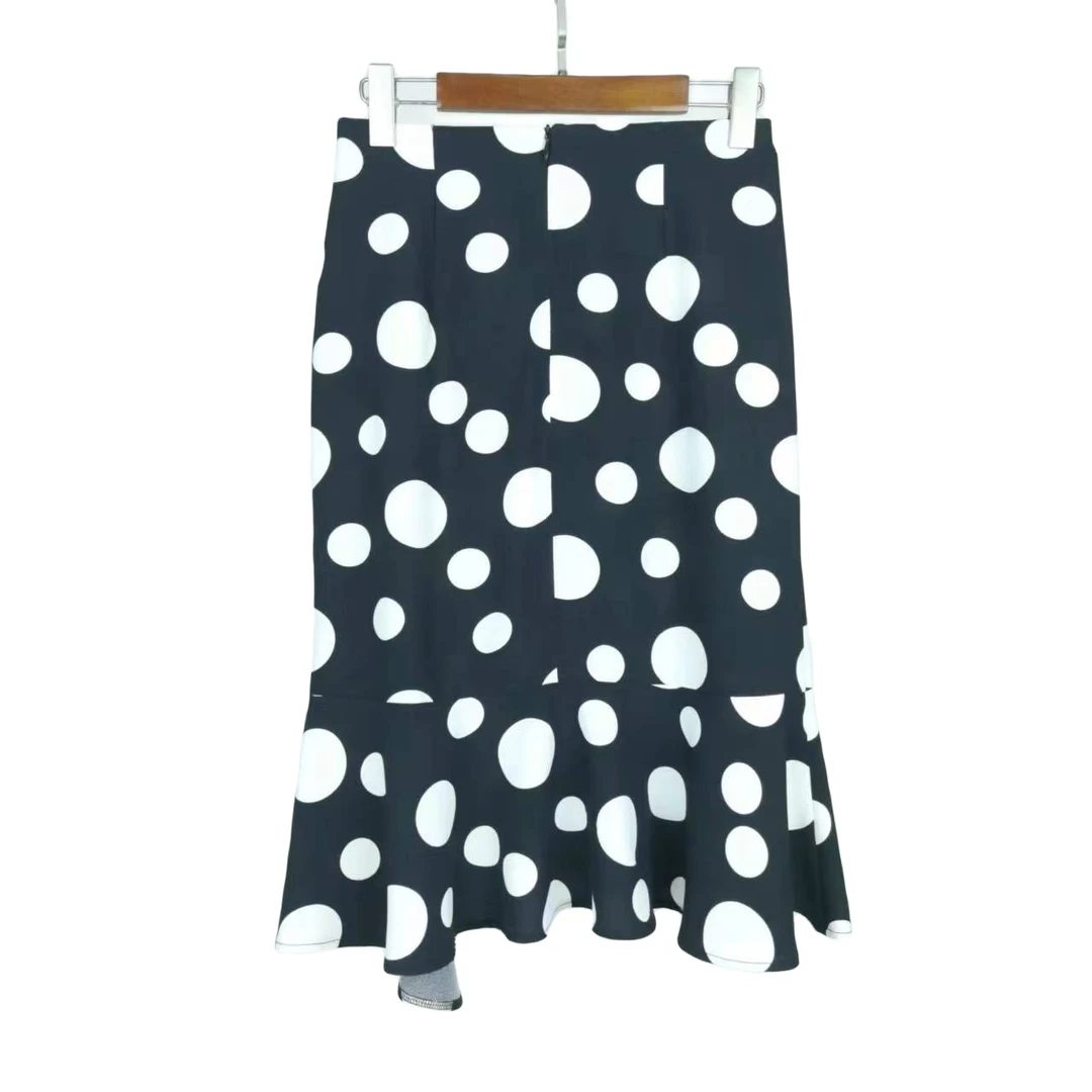 瑞丝 夏季休闲时尚薄款百搭黑白大波点鱼尾半身裙气质 30007