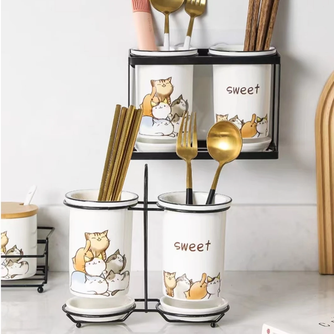 【九七商贸】家用陶瓷筷子筒筷子篓厨房筷子置物架勺子收纳沥水架