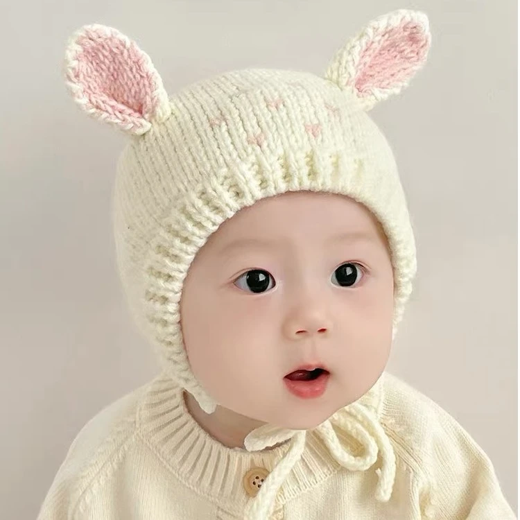婴儿帽子秋冬季可爱婴幼儿护耳针织帽棉衬保暖小童男女宝宝毛线帽