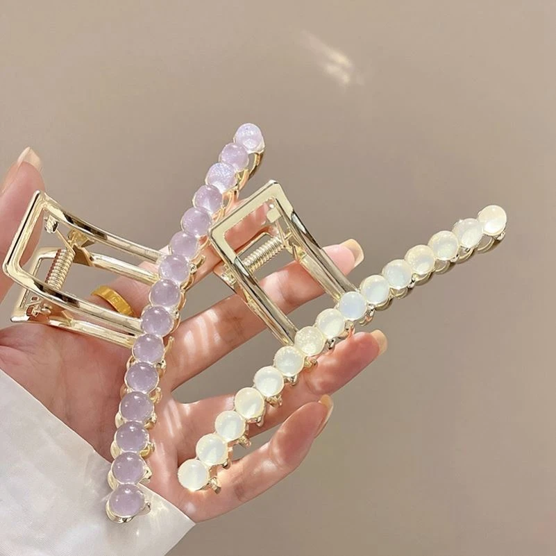 锌合金发饰 水晶之恋~简约高级感金属抓夹发夹女后脑勺气质鲨鱼夹