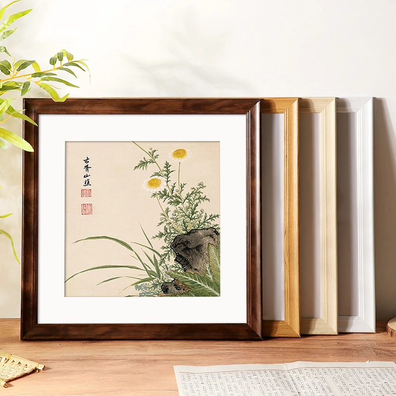 正方形画框装裱十字绣边框自装架38字画书画钻石国画木质相框挂墙