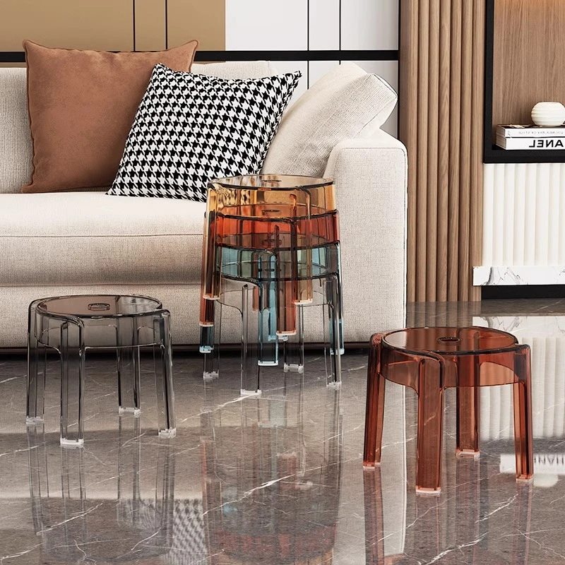 轻奢塑料透明凳子家用加厚可叠放圆凳简约客厅矮板凳亚克力小椅子