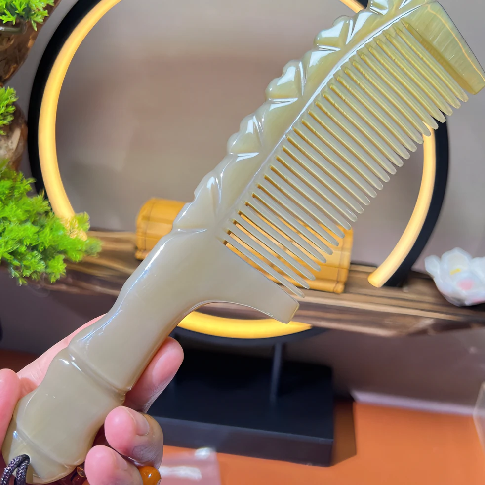 牛梳坊 竹节爱心牛角梳白水牛角养发护发精品家用加厚大号齿梳护