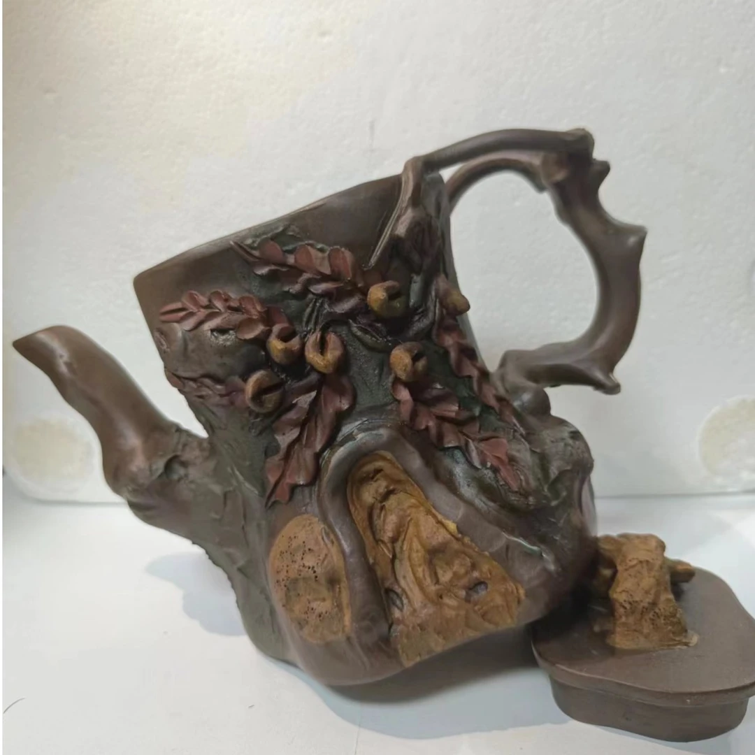 宜兴紫砂壶树桩仿生器桃子壶大容量500毫升全手工
