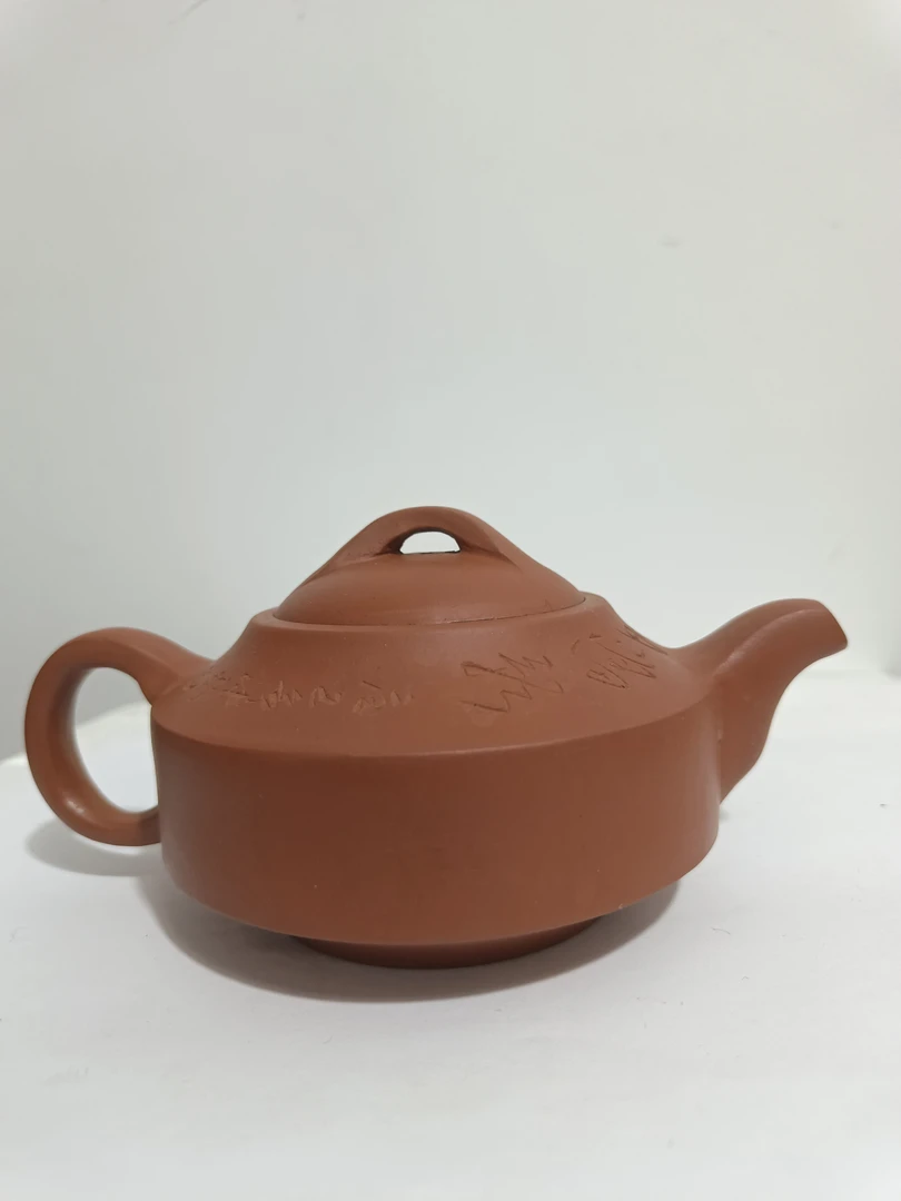 宜兴紫砂壶原矿龙山朱泥周盘壶