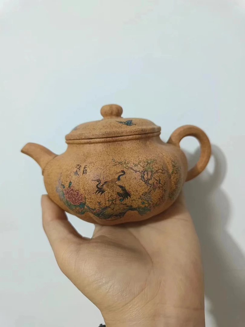 宜兴紫砂壶原矿柴烧葵仿古壶容量380毫升全手工