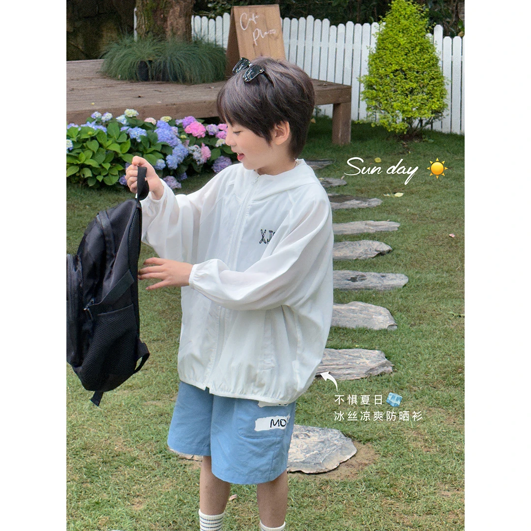虾酱麻麻男童冰丝防晒衣2024新款夏季中大童白色儿童薄防晒服外套