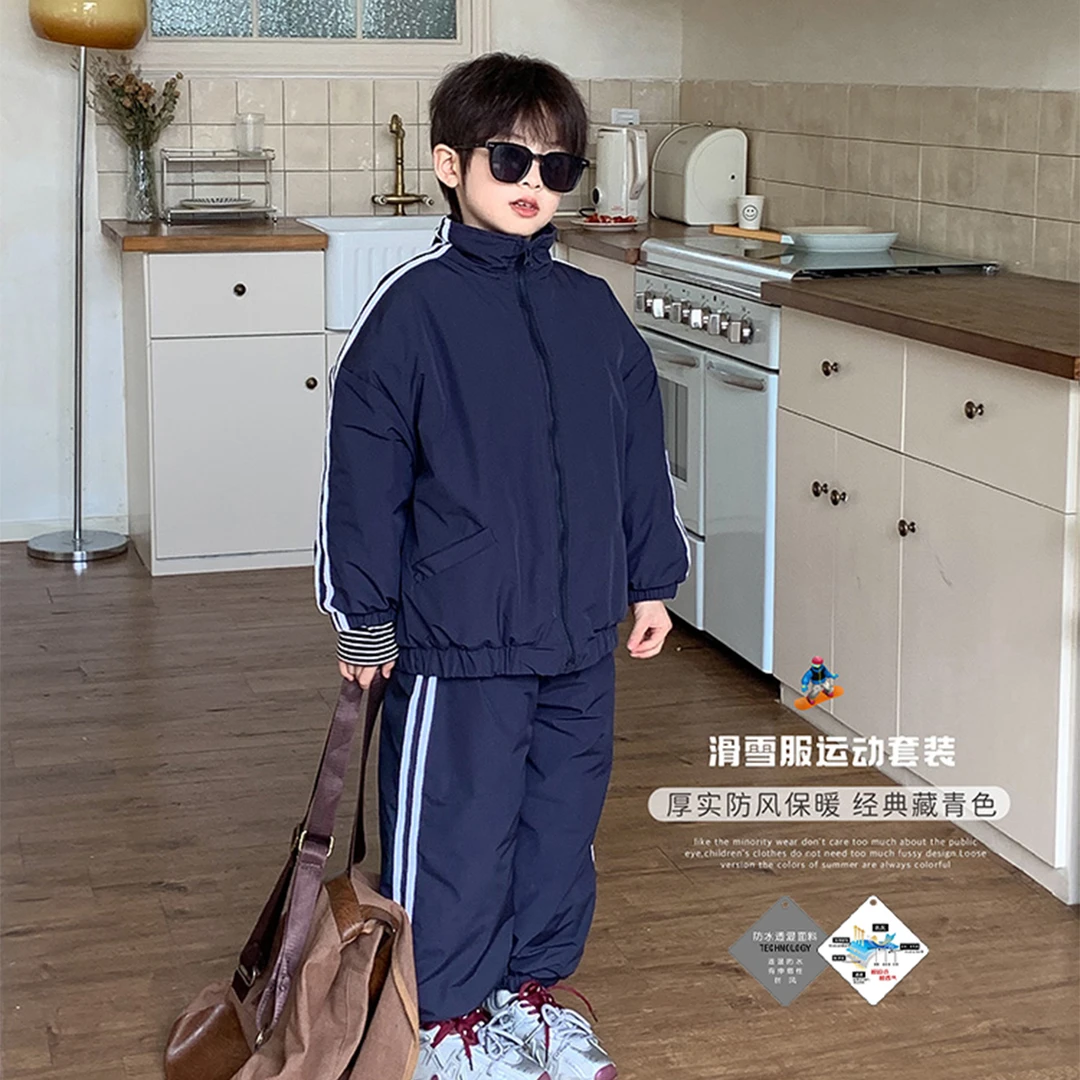 虾酱麻麻男童防水运动套装冬季2024新款男孩裤子加厚儿童滑雪服