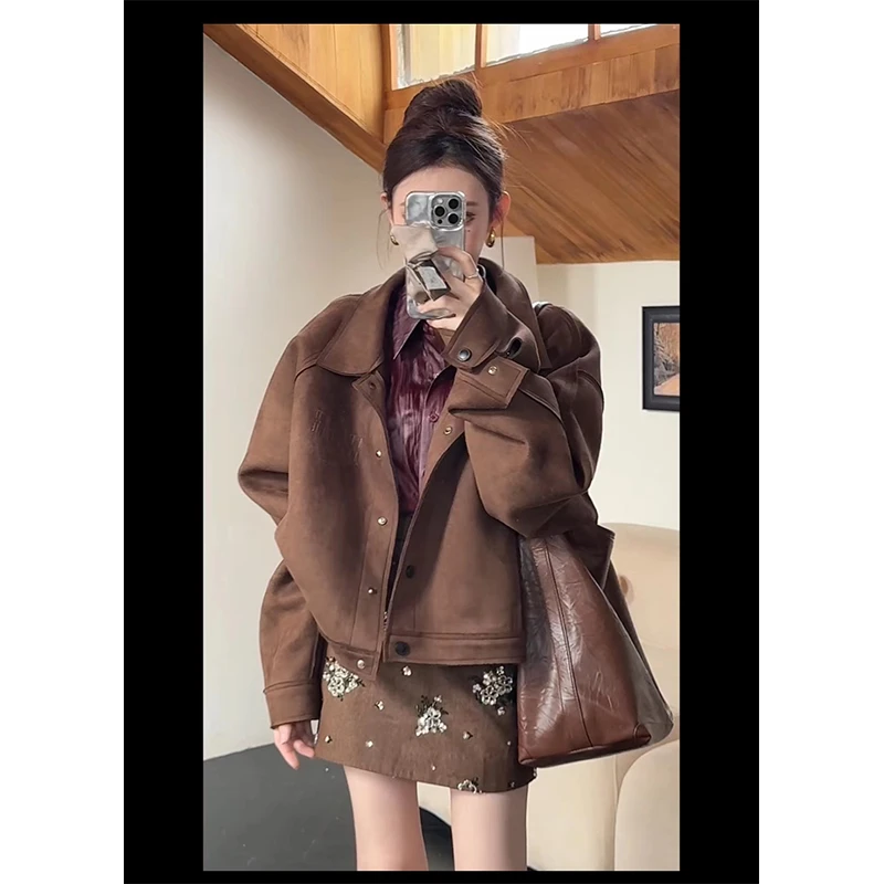 粉红pink 美拉德复古柔雾感气质休闲百搭短款外套LWJ24C3C2102