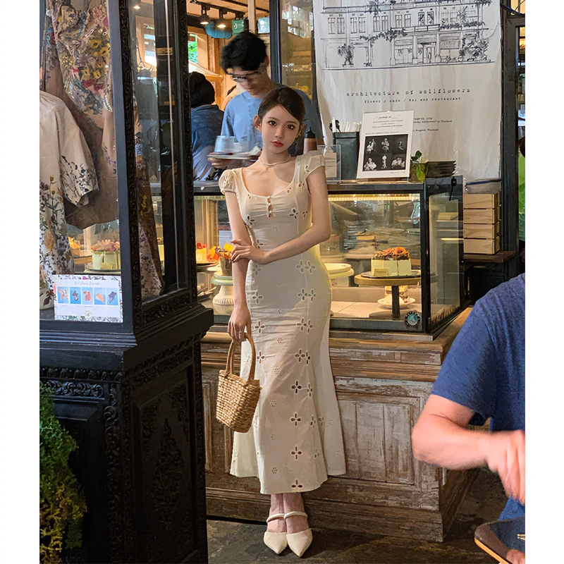 粉红pink【心动白月光】镂空纯欲温柔风连衣裙LWJ24A1Q199