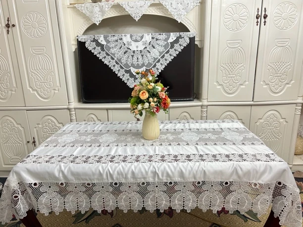 190 欧式家用桌布茶几布长方形桌布餐桌布盖布镂空白色防尘盖布艺