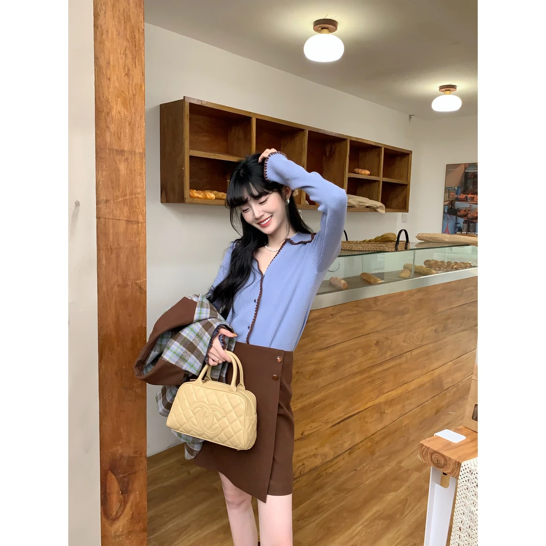 欣子野【私服】秋季港风气质显瘦百搭甜美设计女针织上衣 xz6232H