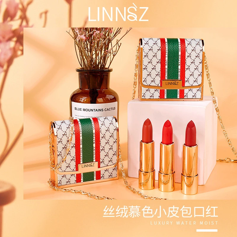 LINNSZ琳妆丝绒慕色皮包口红套盒三支装皮包三色口红套装
