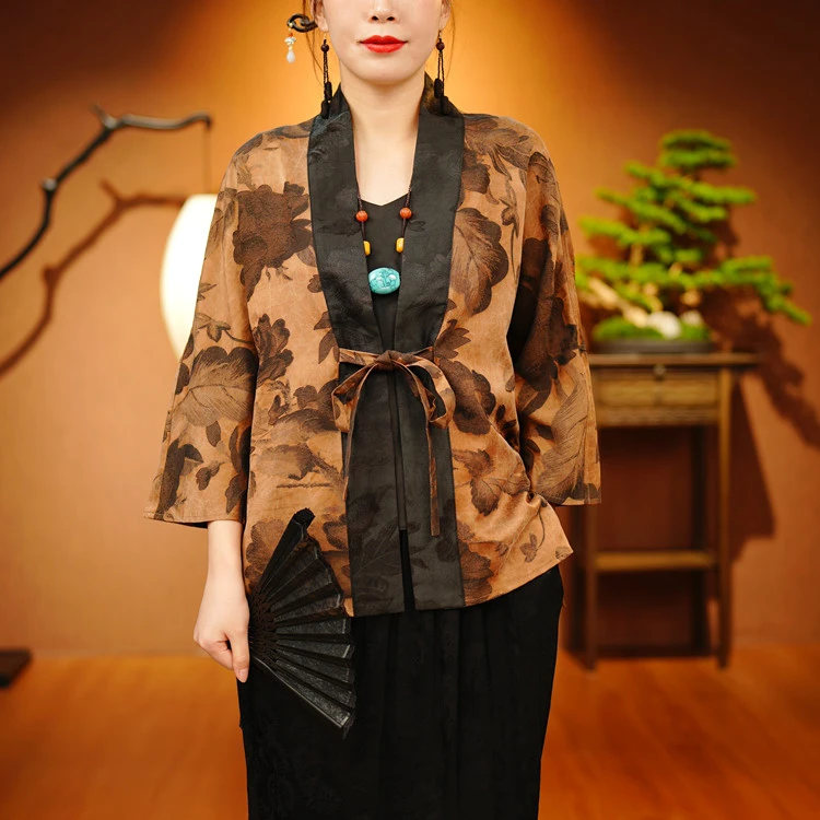 【芸墨质造】-焦糖玛奇朵 新中式复古 老料短款茶服 对襟拼接设计