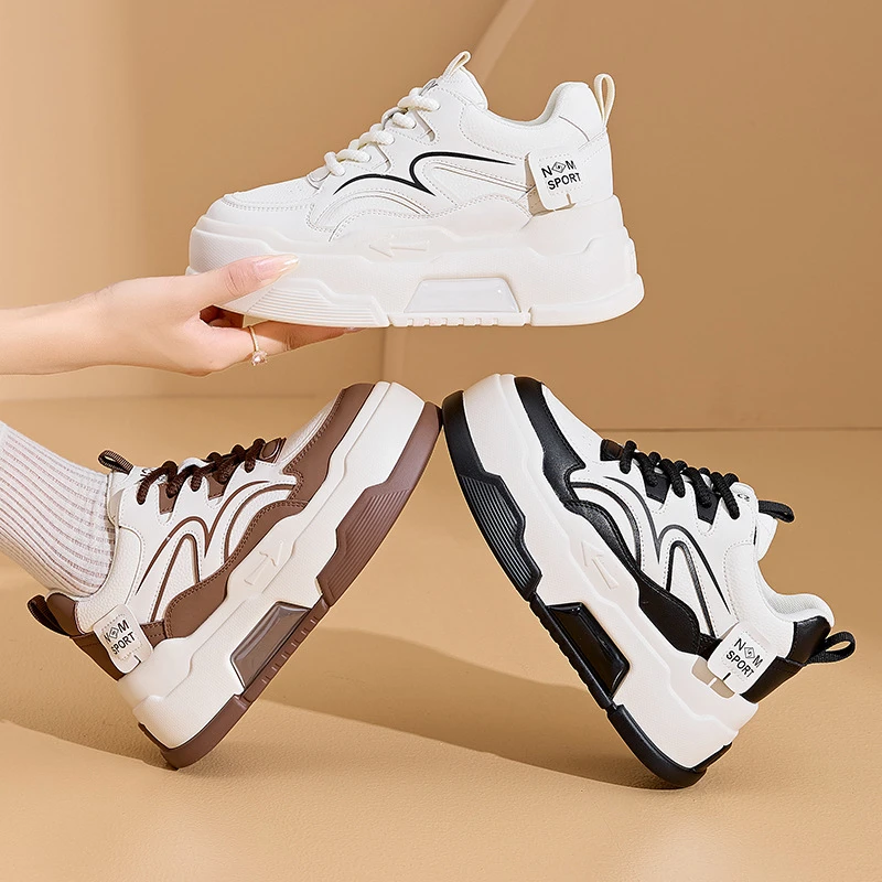 厚底内增高8cm小白鞋2024秋冬季新款老爹鞋平底时尚休闲女鞋