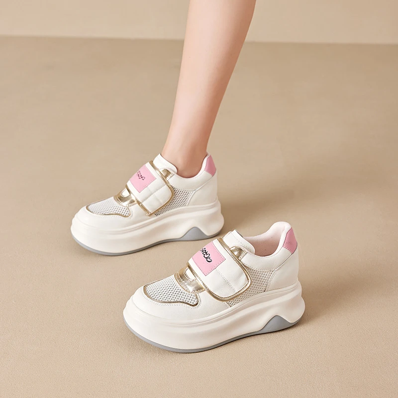 增高7cm小码网面小白鞋女厚底2024新品韩版老爹鞋魔术贴休闲女鞋