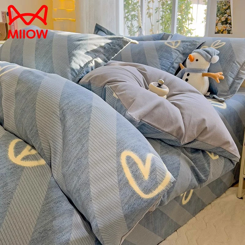 猫人纯棉磨毛床上四件套2025新款全棉被套床单床笠宿舍三件套床品