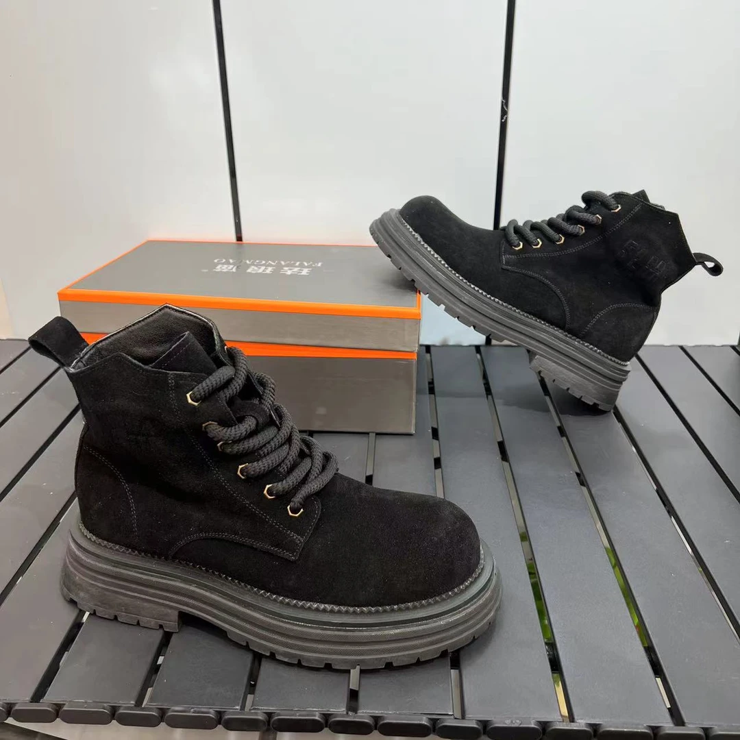 2024秋季新款设计马丁靴时尚增高舒适百搭系带机车工装靴休闲鞋男