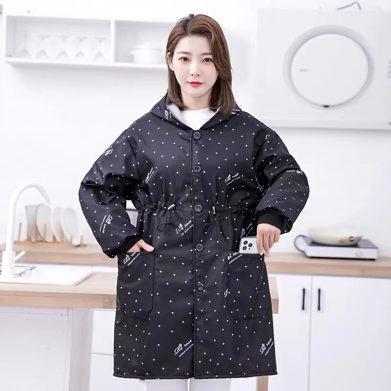 罩衣工作服加绒工作成人防水防油时尚外穿加厚家用耐脏围裙6262