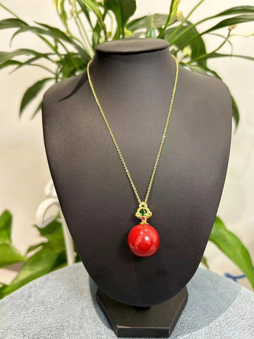 非金属吊坠 项链吊坠气质红色精美百搭时尚女款红姑娘圆珠吊坠