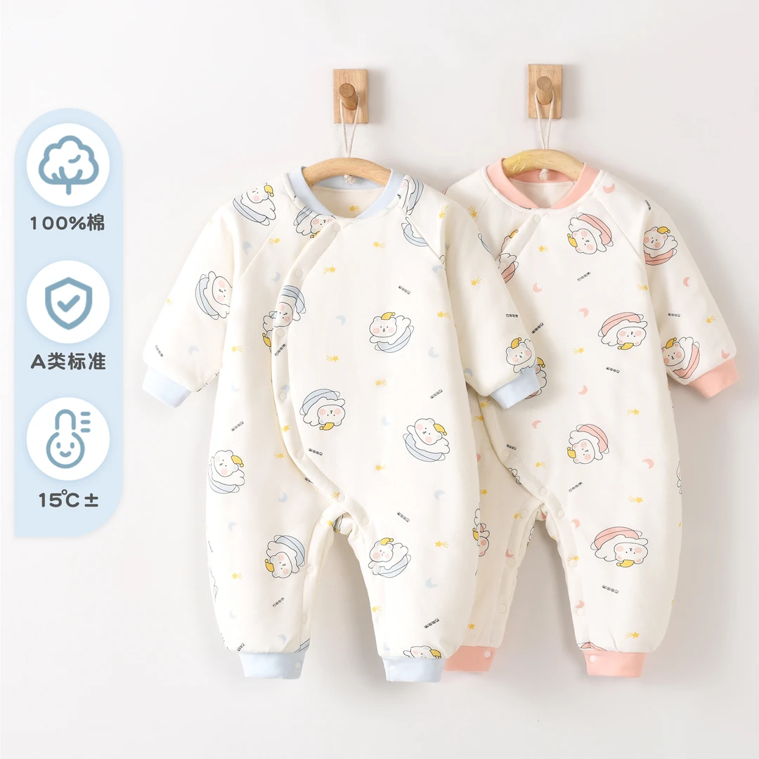 英乐熊太空熊纯棉秋冬款夹棉连体衣秋冬季婴儿棉服爬服偏系哈衣