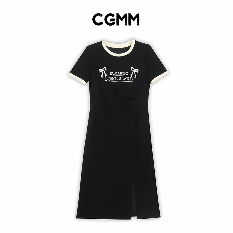 CGMM/橱柜密码新款高级感美式蝴蝶结刺绣印花连衣裙显瘦DSOMB055