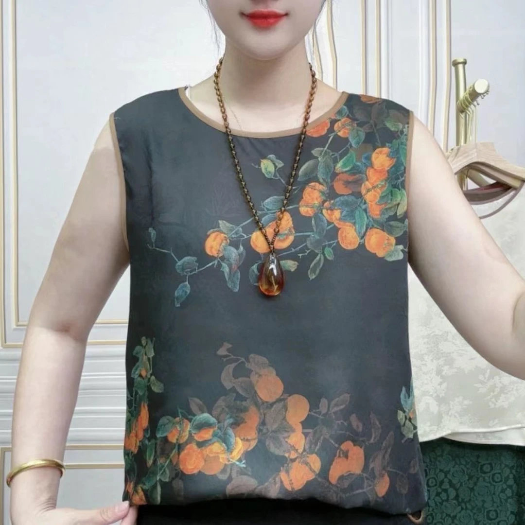 双面花萝宽松显瘦气质花萝百搭时尚无袖女士圆领背大码女背心网红