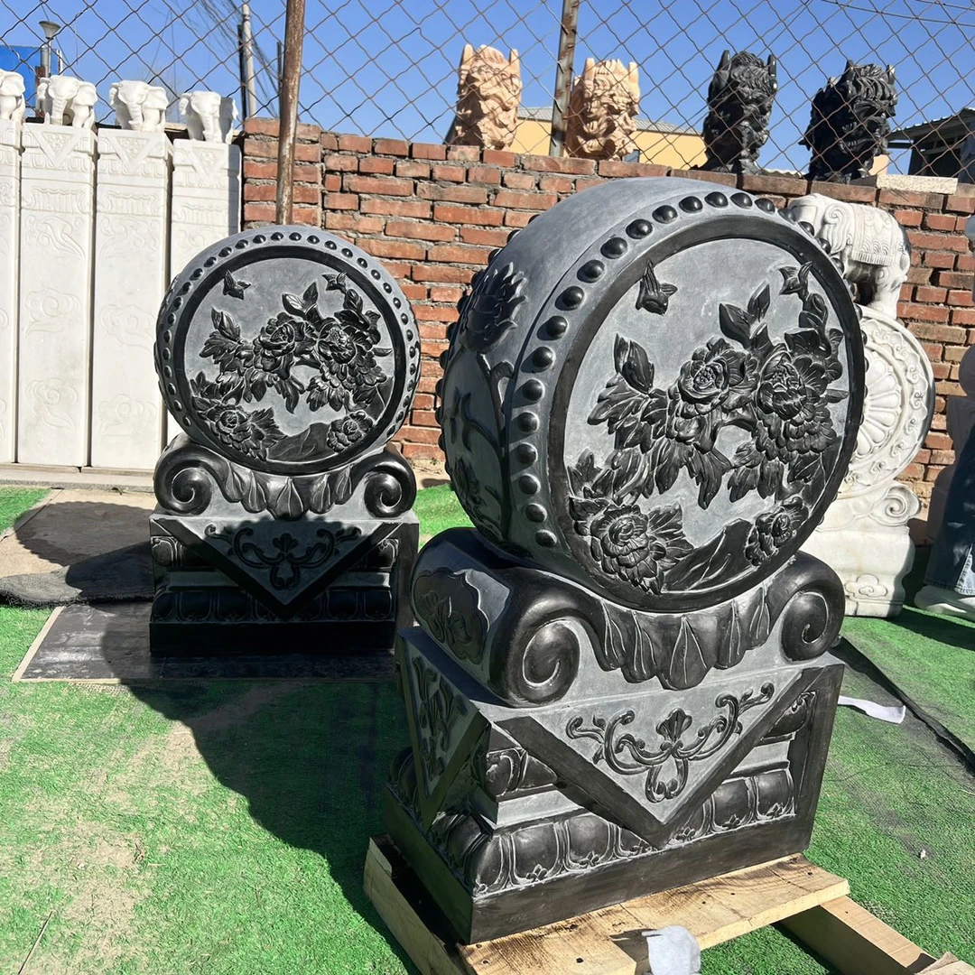 石雕门墩抱鼓石一对中式庭院门口青石仿古门墩石家用摆件