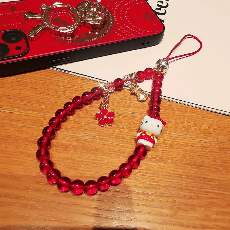 手机挂绳福袋吊坠可爱卡通猫珠子手链短款手提手腕挂饰绳手提吊绳